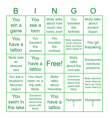 Molly's Bachelorette Bingo Card