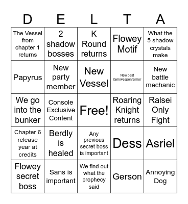 Deltarune Chapter 5 Bingo Card