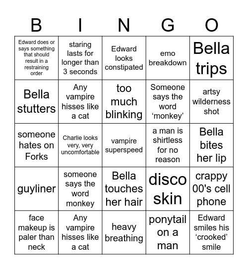 Twilight Bingo Card