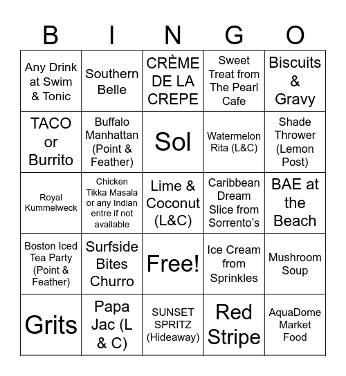 Team Greggo BINGO Card