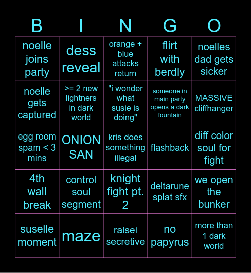Deltarune Chapter 5 - BINGO Card