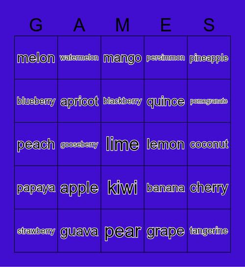 Fruit Bingo Card