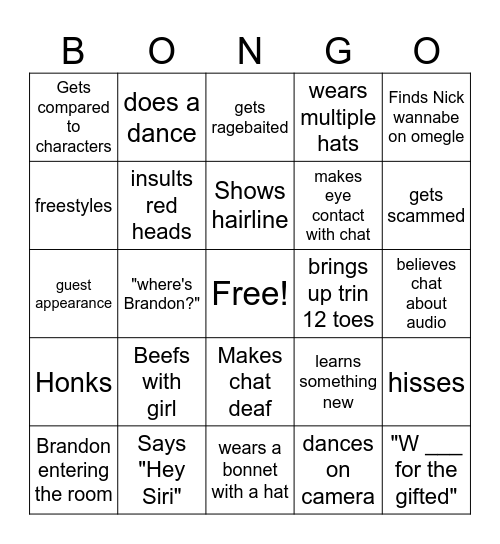 Nickfleetwood Bingo Card
