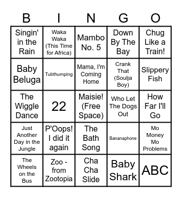 Maisie's Favorite Songs! Bingo Card