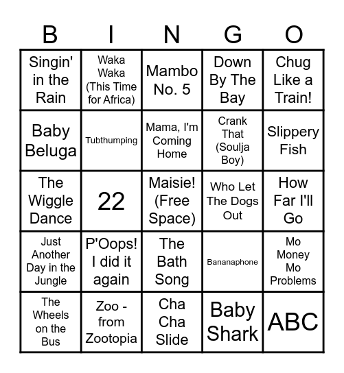Maisie's Favorite Songs! Bingo Card