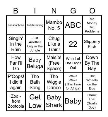 Maisie's Favorite Songs! Bingo Card