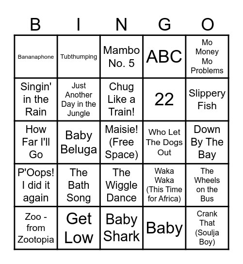 Maisie's Favorite Songs! Bingo Card