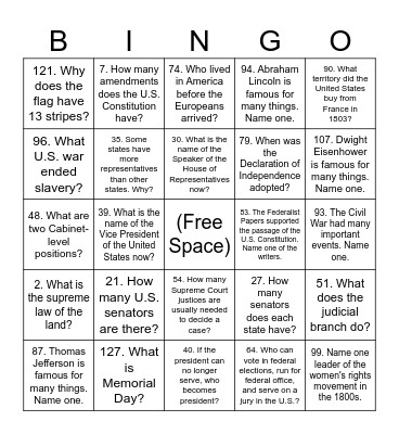 128Q Set 1 Answers Bingo Card