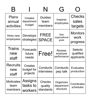 FUNCTIONS OF MANAGEMENT Bingo Card