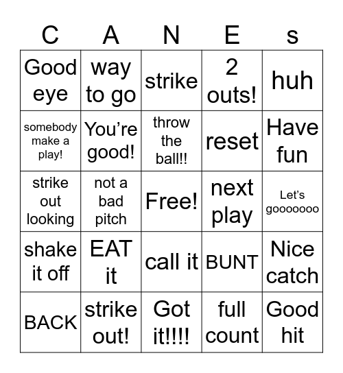 CANES BINGO Card