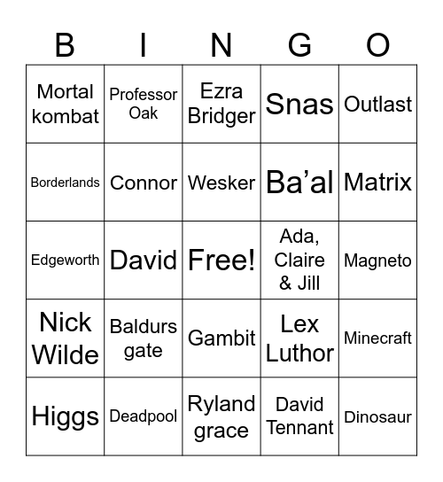 Supanova bingo Card