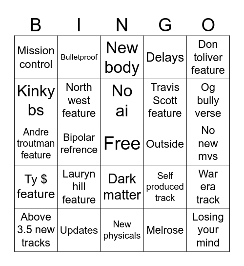 Bully Deluxe Bingo Card