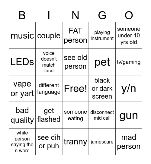 ometv Bingo Card