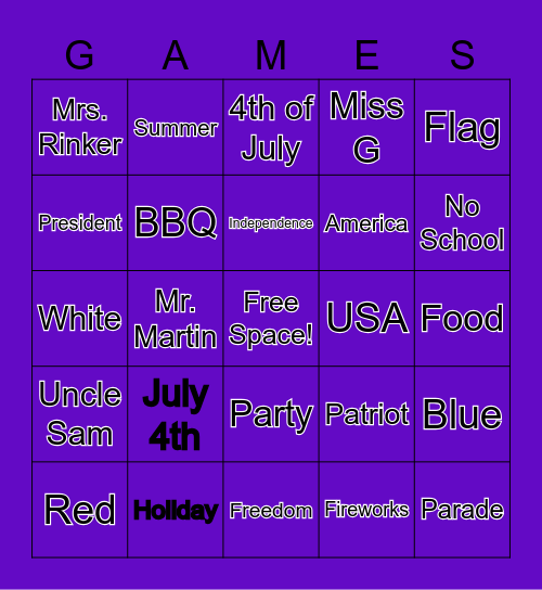4th of July Bingo Card