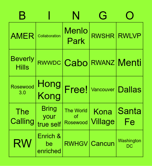 CAMP ROSEWOOD Bingo Card
