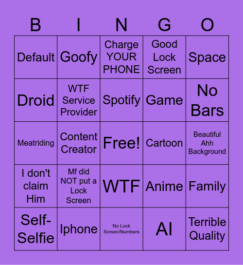 Lock Screen Bingo Card