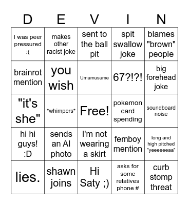 devin bingo Card