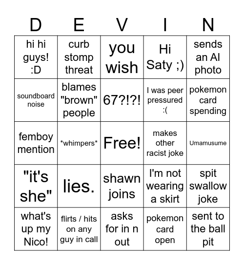 devin bingo Card