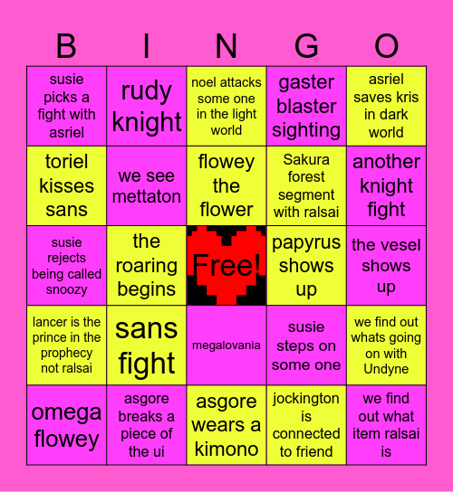 deltarune prediction Bingo Card