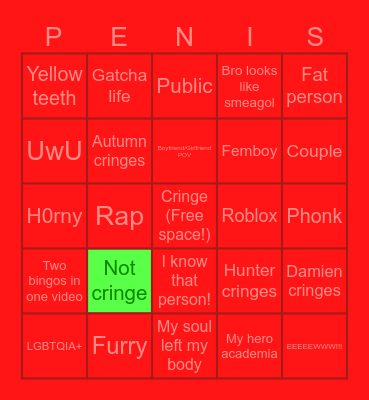 Cringe Bingo Card