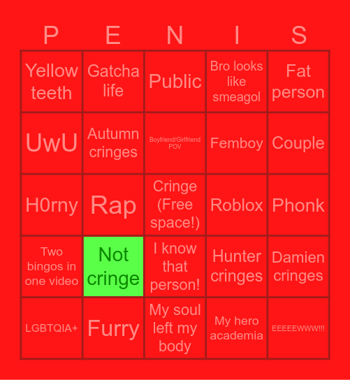 Cringe Bingo Card