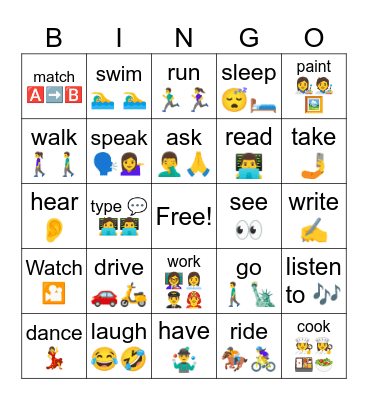 Base form verbs Bingo Card