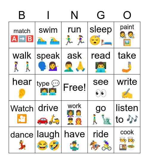 Base form verbs Bingo Card