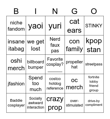 Otakufest 2026 Bingo Card