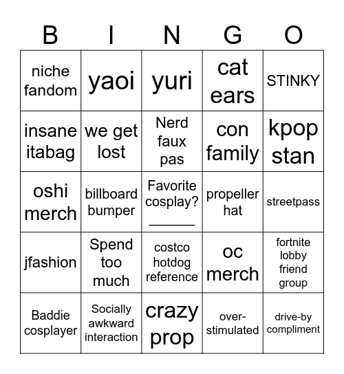 Otakufest 2026 Bingo Card