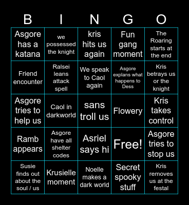 Deltarune chapter 5 Bingo Card