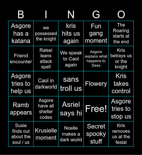 Deltarune chapter 5 Bingo Card