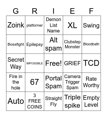 RECENT TAB Bingo Card