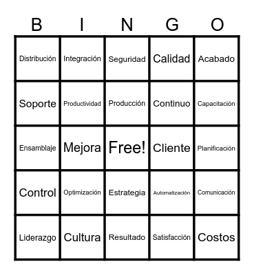 American Factory Bingo Card