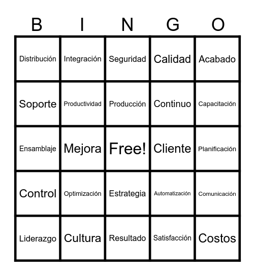 American Factory Bingo Card