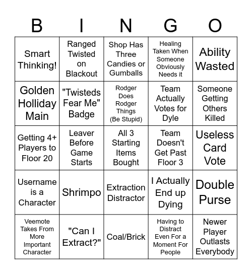 Matchmaking Bingo Card