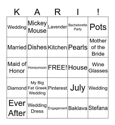 Kari's Bingo Card