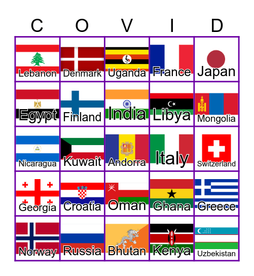 COUNTRY Bingo Card