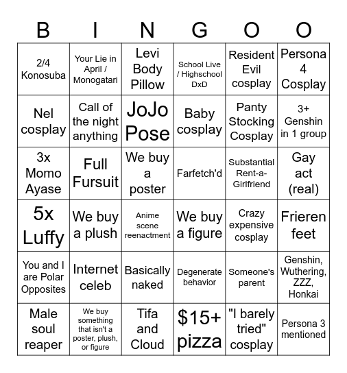 Anime Expo 2026 Bingo Card