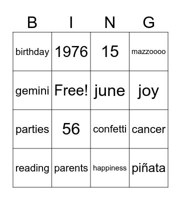 excessive celebrations: the bingo Card