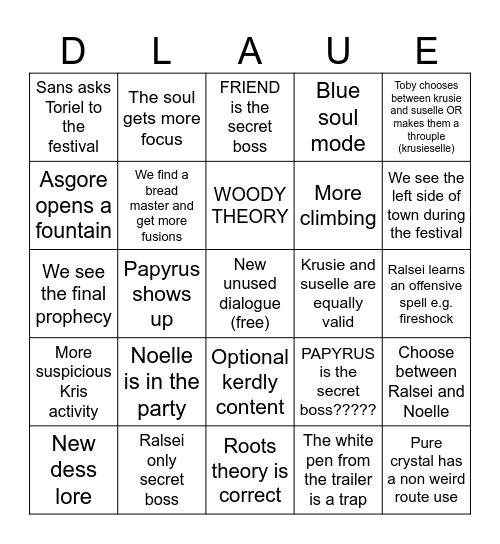DELTARUNE chapter 5 bingo Card