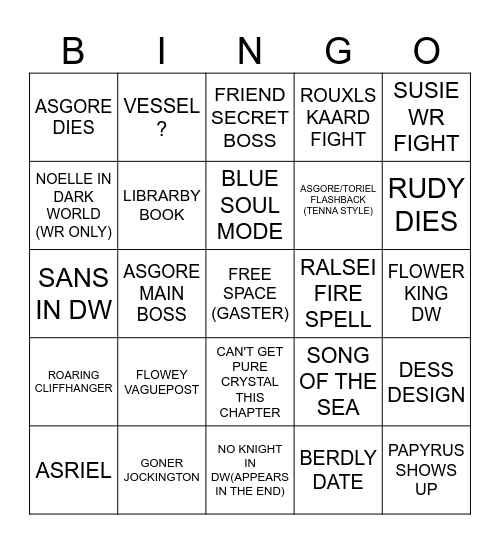 DELTARUNE CHAPTER 5 BINGO Card
