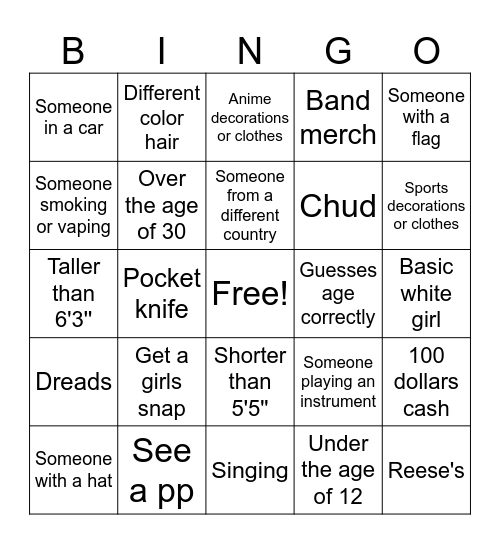 Omegle Bingo Board Bingo Card