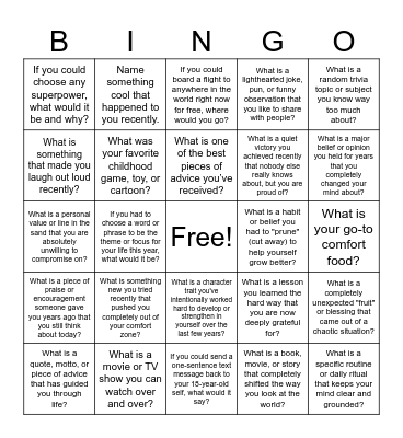 Friendship Bingo Card
