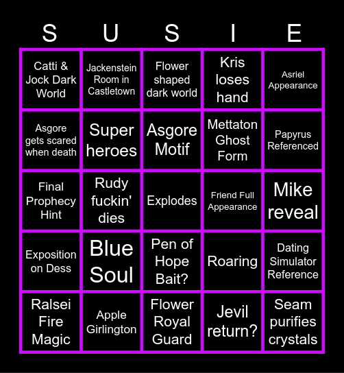 Deltarune Chapter 5 Bingo Card