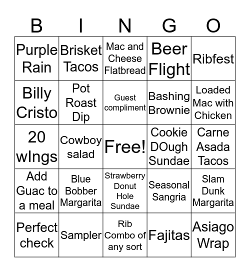 Go Crazy Bingo Card