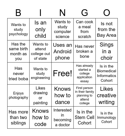 SIMR Boba Social Bingo Card