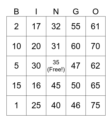 Untitled Bingo Card