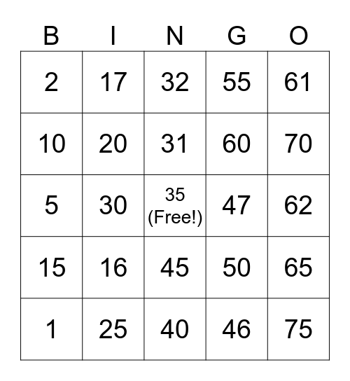 Untitled Bingo Card