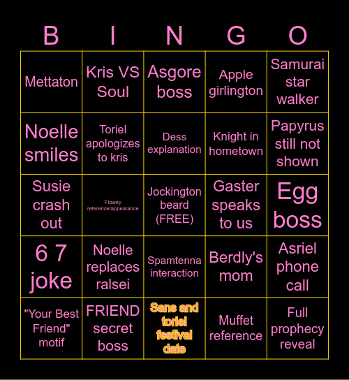 Deltarune chapter 5 bingo Card