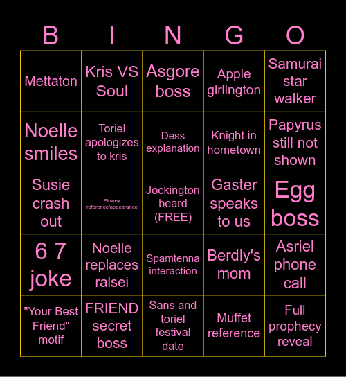 Deltarune chapter 5 bingo Card